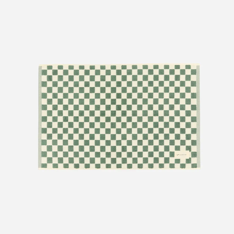 slowtide-mate-bath-mat-sage-tapis-de-bain-coton-1000-gsm-motif-damier-60-x-90-cm image 1